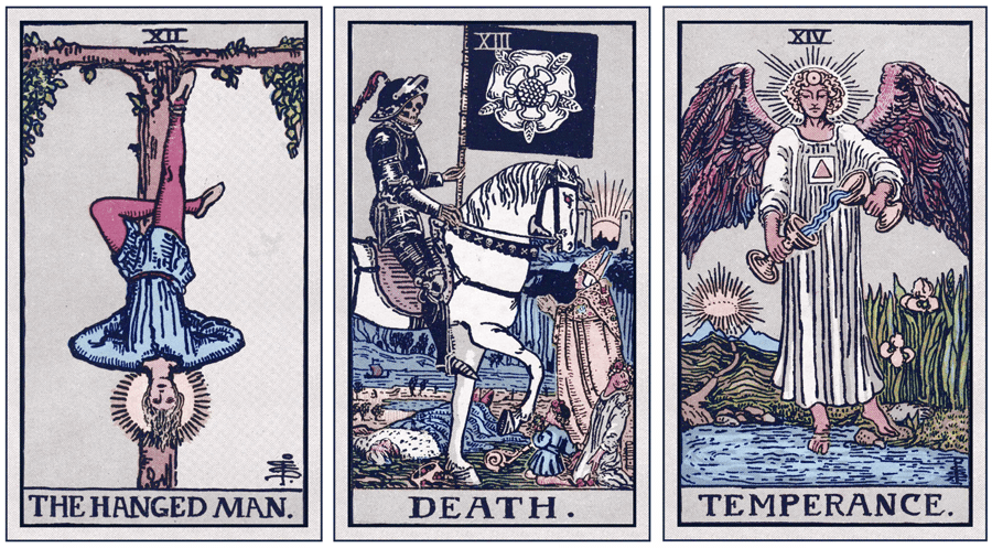 The Hanged Man, Death, and Temperance in the Rider-Waite-Smith